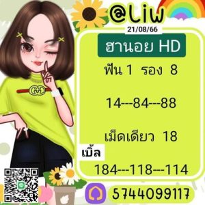 หวยฮานอยวันนี้ 21/8/66 ชุดที่3