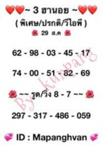 หวยฮานอยวันนี้ 29/8/66 ชุดที่9