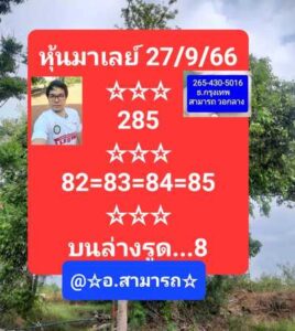 หวยมาเลย์วันนี้ 27/9/66 ชุดที่8