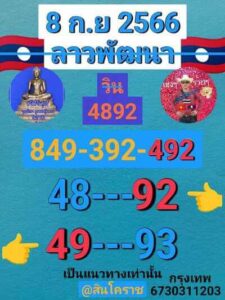 หวยลาววันนี้ 8/9/66 ชุดที่9