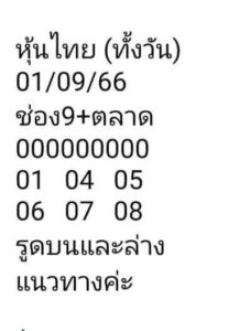 หวยหุ้นวันนี้ 1/9/66 ชุดที่1