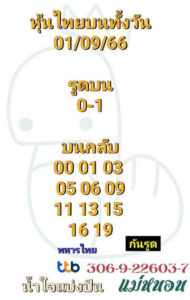 หวยหุ้นวันนี้ 1/9/66 ชุดที่6