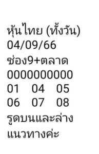 หวยหุ้นวันนี้ 4/9/66 ชุดที่1