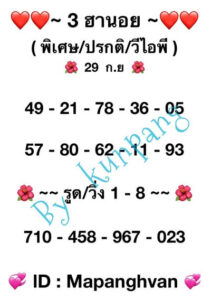 หวยฮานอยวันนี้ 29/9/66 ชุดที่8