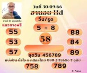 หวยฮานอยวันนี้ 30/9/66 ชุดที่2