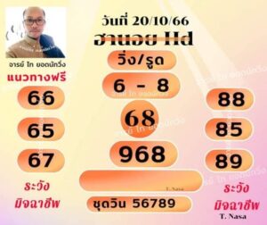 หวยฮานอยวันนี้ 20/10/66 ชุดที่3