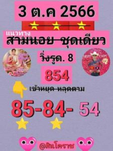 หวยฮานอยวันนี้ 3/10/66 ชุดที่1