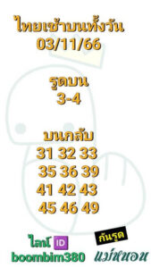 หวยหุ้นวันนี้ 3/11/66 ชุดที่1