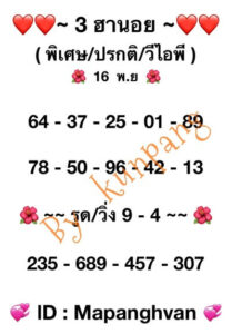 หวยฮานอยวันนี้ 16/11/66 ชุดที่3