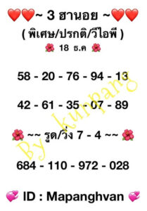 หวยฮานอยวันนี้ 18/12/66 ชุดที่2