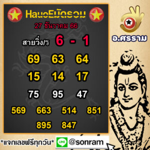 หวยฮานอยวันนี้ 27/12/66 ชุดที่6