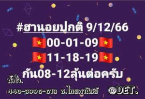 หวยฮานอยวันนี้ 8/12/66 ชุดที่1