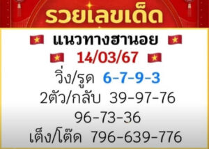 หวยฮานอยวันนี้ 14/3/67 ชุดที่3